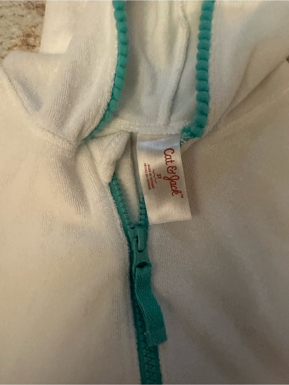 Cat & Jack White Hooded Girls Swim Coverup with Teal Trim - Picture 2 of 3
